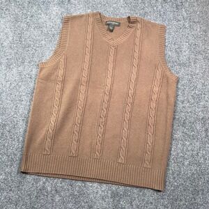 Banana Republic Cable Knit Sweater Vest Mens Large 100% Lambswool Brown Preppy